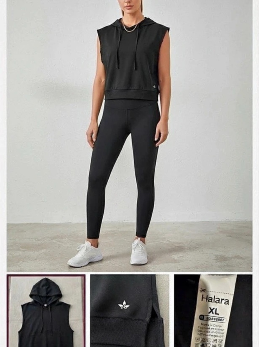 Halara Hooded Drawstring Sleeveless Cropped Running Tank Top Black XL